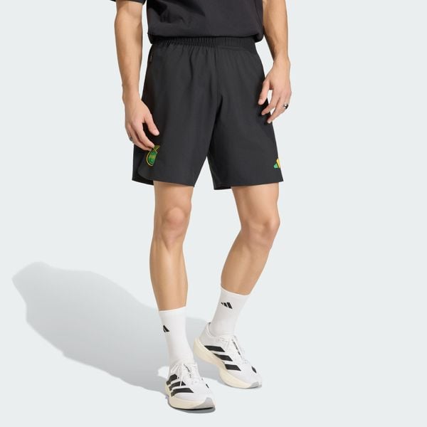 Szorty Jamajka x Bob Marley Tiro Travel. Czarne koszulki sportowe męskie Adidas, l, bez wzorów, z elastanu, do piłki nożnej. Za 219.00 zł.