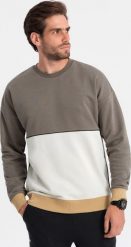 Ombre Bluza męska OVERSIZE z kontrastowym łączeniem kolorów - khaki V7 OM-SSNZ-0130 L. Brązowe bluzy męskie Ombre, l, bez wzorów, bez kaptura. Za 169.99 zł.