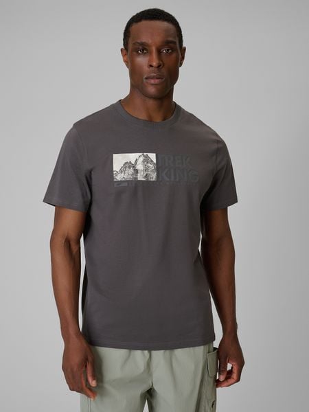 4F T-shirt regular z nadrukiem męski - szary S. Szare t-shirty męskie 4f, m, bez wzorów, z bawełny, bez kołnierzyka. Za 59.99 zł.