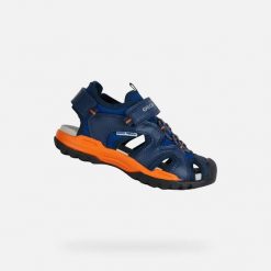 Sandały GEOX J BOREALIS B Niebieski. Brązowe sandały męskie Geox, z materiału, bez zapięcia. Za 213.99 zł.