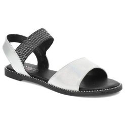 Srebrne Sandały S.Barski Modne Buty Na Lato. Szare klapki damskie S.BARSKI, bez wzorów, ze skóry ekologicznej, bez obcasa, bez zapięcia. Za 89.00 zł.