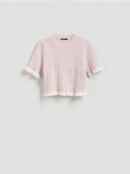 Sweter z warkoczowym splotem - pastelowy róż. Czerwone swetry damskie Reserved, l, bez wzorów, z dzianiny, bez kołnierzyka, bez ramiączek, bez kaptura. Za 99.99 zł.