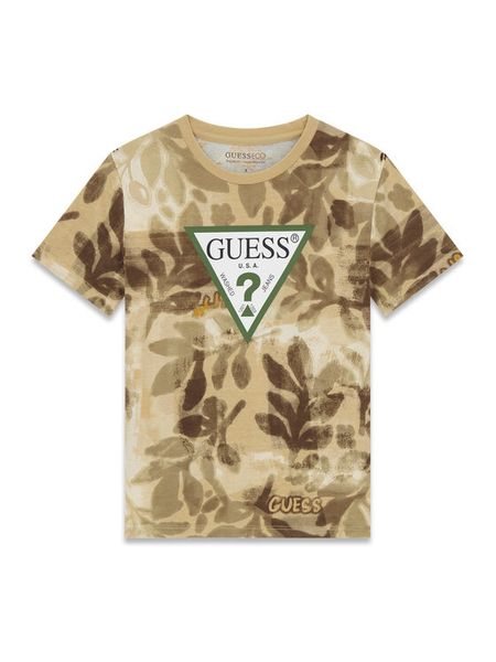 Guess T-Shirt L6GI03 K8HM4 Khaki Regular Fit. Brązowe t-shirty dla chłopców Guess, z aplikacjami, z bawełny, bez ramiączek. Za 89.99 zł.