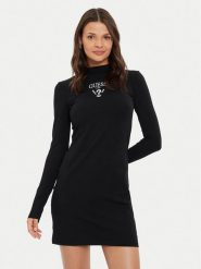 Guess Sukienka codzienna Colette Jersey V4BK04 KCDH1 Czarny Regular Fit. Czarne sukienki damskie Guess, na co dzień, xs, z aplikacjami, z bawełny, bez kołnierzyka, bez ramiączek, proste. Za 299.99 zł.