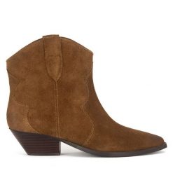 Kowbojki Badura. Brązowe botki damskie Badura, bez obcasa, na słupku, bez zapięcia. Za 379.99 zł.