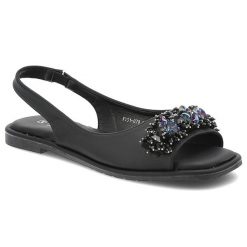 Sandały damskie S. Barski, z eko skóry z ozdobą wsuwane i na płaskim obcasie, czarne, KV51-079. Czarne sandały damskie S.BARSKI, z aplikacjami, ze skóry, bez obcasa, na płaskiej podeszwie, bez zapięcia. Za 109.00 zł.