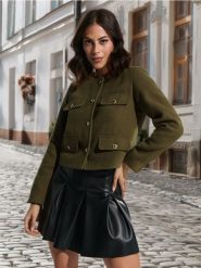 Żakiet - khaki. Brązowe żakiety damskie Sinsay, l, bez wzorów, z materiału. W wyprzedaży za 37.99 zł.