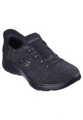 Tenisówki Skechers Model Slip-ins Summits- Dazzling Haze Kolor Czarny. Czarne trampki i tenisówki damskie Skechers, bez wzorów, z jersey, bez zapięcia. Za 299.99 zł.