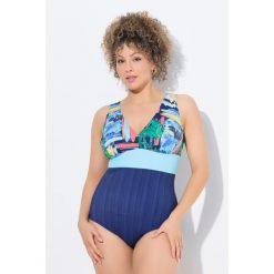 Damski Strój kąpielowy okrągły dekolt miękkie miseczki z recyklingu. Niebieskie kostiumy jednoczęściowe damskie Ulla Popken, plus size, bez wzorów, z elastanu, sportowe, plus size. Za 239.99 zł.