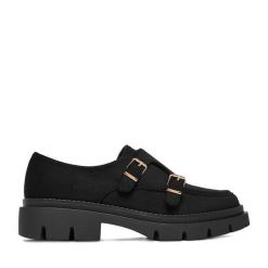 Półbuty JENNY. Czarne półbuty damskie Jenny, bez wzorów, bez obcasa, na płaskiej podeszwie, bez zapięcia. Za 149.99 zł.