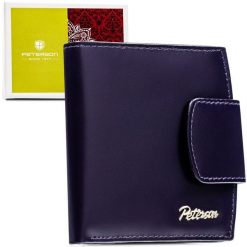 Skórzany, fioletowy portfel damski z systemem RFID, zamykany zatrzaskiem PTN RD-314-NGV-M Peterson. Fioletowe portfele damskie Peterson, bez wzorów. Za 79.99 zł.