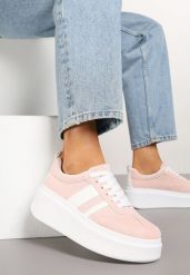 Różowe Sneakersy Klasyczne Tenisówki na Grubej Podeszwie z Koturnem Adessia. Czerwone obuwie sportowe damskie Renee, bez wzorów, z jeansu, eleganckie, bez zapięcia. Za 109.99 zł.