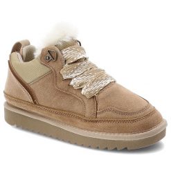 Sneakersy damskie Vinceza o sznurowanym fasonie z zamszową cholewką ozdobnym futerkowym pomponem i grubą profilowaną podeszwą beżowe, 97974 BE Beżowy. Brązowe półbuty damskie VINCEZA, bez wzorów, z dzianiny, eleganckie, bez obcasa, bez zapięcia. Za 199.00 zł.