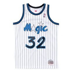 Jersey Orlando Magic Swingman. Białe koszulki sportowe męskie Mitchell & Ness, bez wzorów, z jersey, bez kołnierzyka, bez ramiączek, do koszykówki. Za 517.00 zł.