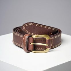 Pasek skórzany. Brązowe paski damskie BOYER, bez wzorów, z materiału, eleganckie. Za 99.99 zł.