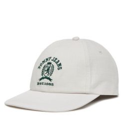 Czapka z daszkiem Tommy Jeans. Białe czapki i kapelusze męskie Tommy Jeans, bez wzorów, z jeansu. Za 109.99 zł.