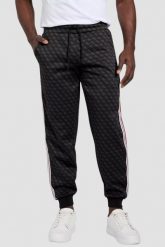 GUESS Czarne męskie spodnie dresowe w monogram z lampasami Parimo 4G Cuffed, Rozmiar L. Czarne spodnie sportowe męskie Guess, l, z aplikacjami, z dresówki. W wyprzedaży za 549.99 zł.