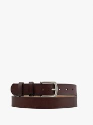 Ciemnobrązowy pasek męski ze skóry licowej PASEK MĘSKI. Brązowe paski damskie Ryłko, bez wzorów, z materiału, eleganckie. Za 129.99 zł.