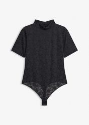 Body ze stringami z miękkiego materiału. Czarne body damskie bonprix, bez wzorów. Za 109.99 zł.