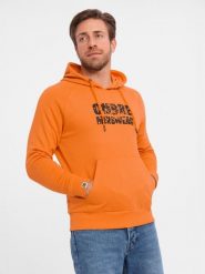 Męska bluza kangurka z kapturem i nadrukiem - pomarańczowa V1 - Rozmiar: L. Brązowe bluzy męskie Ombre Clothing, l, bez wzorów, z bawełny, z kapturem. W wyprzedaży za 59.99 zł.