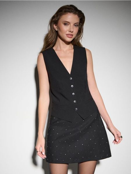 Spódnica mini z ozdobnymi dżetami - czarny. Czarne spódnice damskie Sinsay, l, bez wzorów, mini. Za 39.99 zł.