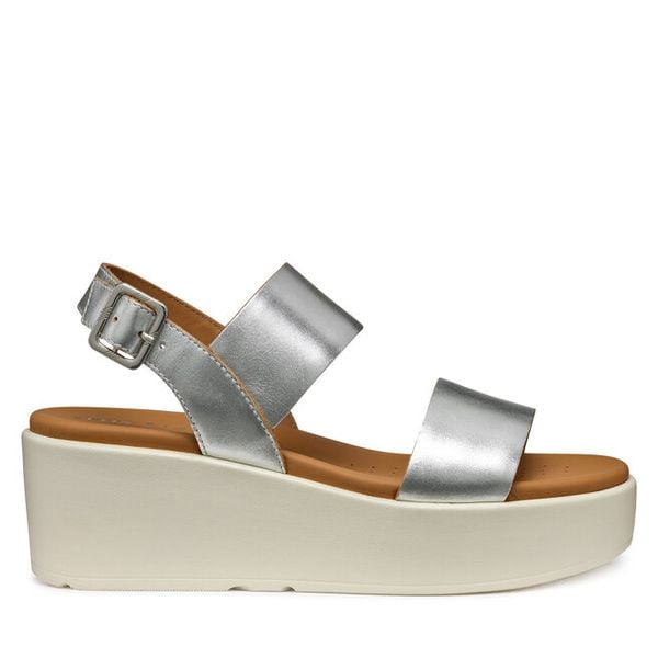 Sandały Geox. Szare sandały damskie Geox, bez wzorów, bez obcasa, na koturnie, bez zapięcia. Za 324.99 zł.