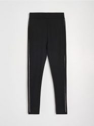Legginsy z kryształkowym lampasem - czarny. Czarne legginsy damskie Sinsay, l, bez wzorów. Za 49.99 zł.