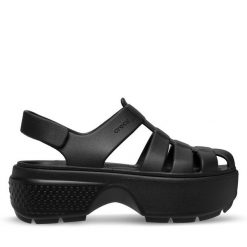 Sandały Crocs. Czarne sandały damskie Crocs, bez wzorów, bez obcasa, na płaskiej podeszwie, bez zapięcia. Za 199.99 zł.