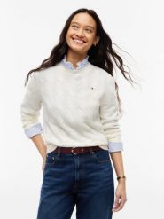 Tommy Hilfiger Sweter z dzianiny Kobiety Wełna biały, L. Białe swetry damskie Tommy Hilfiger, l, bez wzorów, z dzianiny, eleganckie, bez kołnierzyka, bez ramiączek, bez kaptura. Za 649.95 zł.