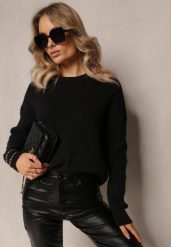 Czarny Dzianinowy Sweter z Okrągłym Dekoltem Aissorne. Czarne swetry damskie Renee, z aplikacjami, z dzianiny, casualowe, bez kołnierzyka, bez ramiączek, bez kaptura. Za 59.99 zł.