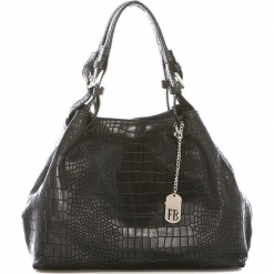 Skórzany shopper bag w kolorze czarnym - 45 x 25 x 16 cm. Czarne torebki shopper damskie Black Bags, w paski, ze skóry. W wyprzedaży za 346.95 zł.