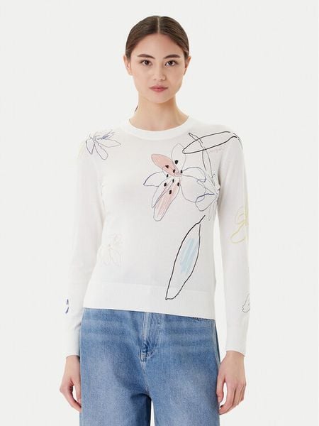 Desigual Sweter Arty 25WWJF33 Biały Regular Fit. Białe swetry damskie Desigual, s, bez wzorów, z wiskozy, bez kołnierzyka, bez ramiączek, bez kaptura. Za 198.99 zł.