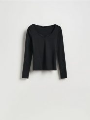 Bluzka z koronką - czarny. Czarne bluzki damskie Reserved, l, bez wzorów, z bawełny, bez kołnierzyka, bez ramiączek. Za 79.99 zł.