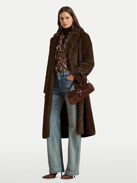 LAUREN RALPH LAUREN Futro 297957521001 Brązowy Relaxed Fit. Brązowe płaszcze damskie Lauren Ralph Lauren, s, bez wzorów, z futra, bez kaptura. Za 1,899.00 zł.