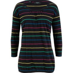 Shirt bawełniany w paski, z gumką w dolnej części, rękawy 3/4 bonprix czarny w kolorowe paski. Bluzki damskie bonprix. Za 44.99 zł.