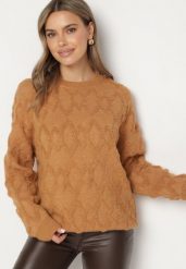 Brązowy Sweter o Luźnym Kroju i Wzorzystym Splocie ze Ściągaczami Elondrae. Brązowe swetry damskie Born2be, uniwersalny, bez wzorów, z bawełny, eleganckie, bez kołnierzyka, bez ramiączek, długie, bez kaptura. Za 149.99 zł.