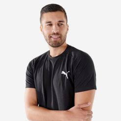 Koszulka z krótkim rękawem męska Puma Gym & Pilates. Czarne koszulki sportowe męskie Puma, m, bez wzorów, z bawełny, bez kołnierzyka, bez ramiączek, na fitness i siłownię. Za 69.99 zł.