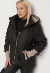 Czarna Pikowana Kurtka o Prostym Kroju z Kapturem Tulorisa. Czarne kurtki damskie Born2be, plus size, z aplikacjami, z jeansu, z kapturem. Za 149.99 zł.