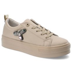 Beżowe Sneakersy Filippo Modne Obuwie Damskie. Brązowe półbuty damskie Filippo, z aplikacjami, z gumy, eleganckie, bez obcasa, bez zapięcia. Za 169.00 zł.