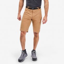 Spodenki turystyczne męskie, Quechua MH500. Brązowe krótkie spodenki sportowe męskie QUECHUA, m, bez wzorów, z elastanu, trekkingowe. Za 119.99 zł.