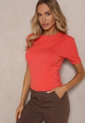 Pomarańczowy Sweter Ozdobiony Ściągaczami Sanallia. Brązowe swetry damskie Renee, bez wzorów, z jeansu, eleganckie, bez kołnierzyka, bez ramiączek, bez kaptura. Za 49.99 zł.
