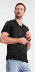 Ombre Męski t-shirt V-neck o pręgowanej strukturze z kieszonką czarny V6 OM-TSCT-22SS-002 XL. Czarne t-shirty męskie Ombre, m, bez wzorów, bez kołnierzyka. Za 49.99 zł.