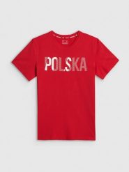 4F Koszulka kibica męska - czerwona L. Czerwone t-shirty męskie 4f, l, bez wzorów, z bawełny, bez kołnierzyka. Za 69.99 zł.