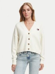 Tommy Jeans Kardigan Fluffy Badge DW0DW23830 Biały Regular Fit. Białe swetry damskie Tommy Jeans, xs, bez wzorów, z jeansu, bez kołnierzyka, bez ramiączek, bez kaptura. Za 449.99 zł.