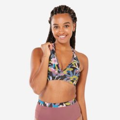 Góra kostiumu kąpielowego surfingowego damska Olaian Ana Azalea. Czerwone bikini damskie OLAIAN, bez wzorów. Za 89.99 zł.