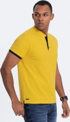 Ombre Męska koszulka polo bez kołnierzyka - żółta V9 OM-TSCT-0156 XL. Żółte koszulki polo męskie Ombre, m, bez wzorów, bez ramiączek. Za 79.99 zł.