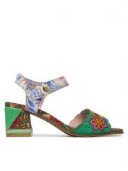 Laura Vita Sandały Jacqueso 20 Zielony. Zielone sandały damskie Laura Vita, bez wzorów, ze skóry, bez obcasa, na słupku, bez zapięcia. Za 399.99 zł.