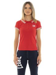 Koszulka polo damska z krótkim rękawem Leone Team Line. Czerwone koszulki sportowe damskie LEONE 1947 APPAREL, l, bez wzorów, bez kołnierzyka, bez ramiączek, na fitness i siłownię. Za 84.16 zł.