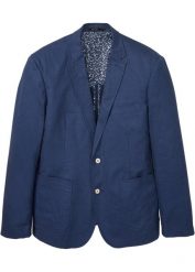 Marynarka z domieszką lnu, Regular Fit. Niebieskie garnitury męskie bonprix, bez wzorów. Za 369.99 zł.