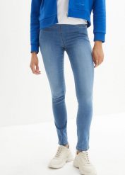Wygodne tregginsy ze stretchem. Niebieskie legginsy damskie bonprix, bez wzorów, z jeansu. Za 84.99 zł.